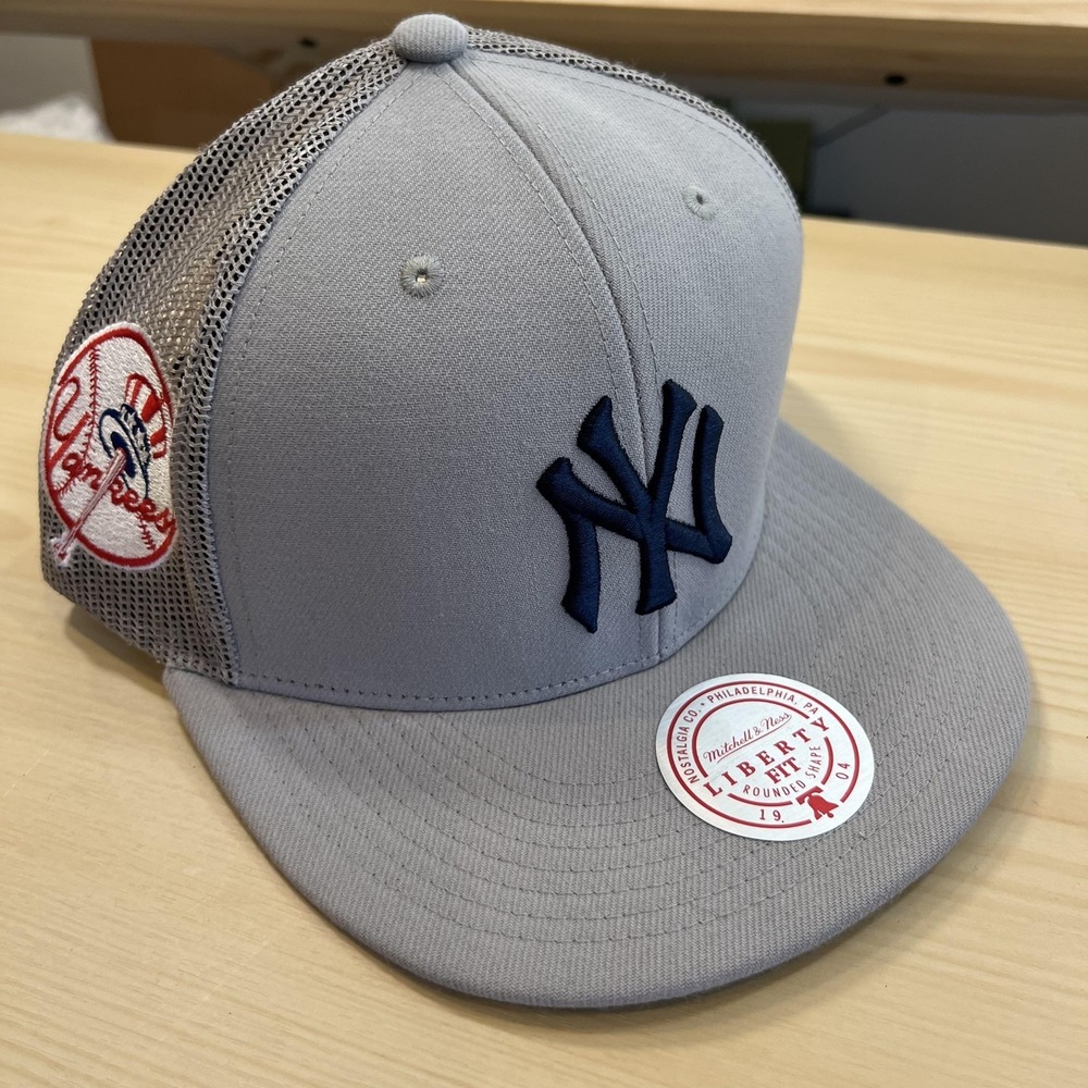 New York Yankees Hat Cap Snap Back One Size Gray MLB Baseball Mitchell & Ness